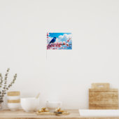 Poster Oiseau bleu sur branche de fleurs de cerisier (Cuisine)