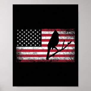 Poster Oiseau Cardinal 4 Juillet Drapeau Américain Amériq