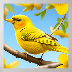 Poster Oiseau chanteur jaune Cadeau pour les amoureux des