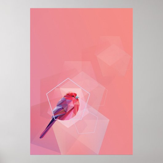 Poster Oiseau Chanteur Rose Dans Abstrait (Devant)