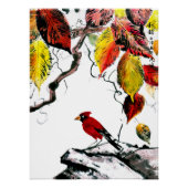Poster Oiseau chinois en automne (Devant)