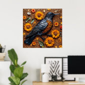 Poster Oiseau Coloré Disposé avec des Tournesols (Bureau à domicile)