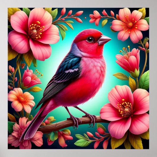 Poster Oiseau coloré perché sur la branche (Devant)