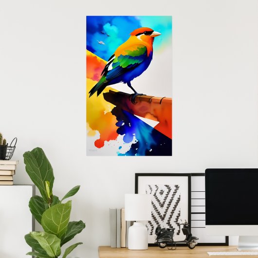 Poster Oiseau couleur aquarelle (Bureau à domicile)