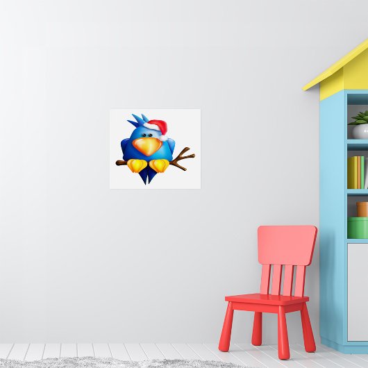 Poster Oiseau Dans Un Chapeau De Père Noël