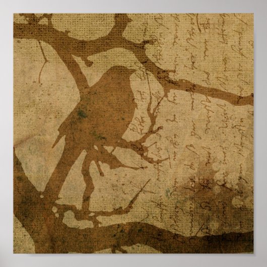 Poster Oiseau dans une branche (Devant)