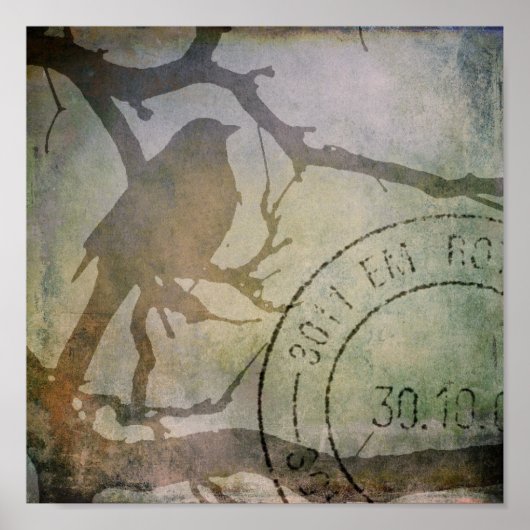 Poster Oiseau dans une branche 2 (Devant)