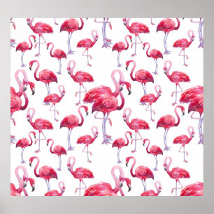 Poster Oiseau d'aquarelle de Flamant rose exotique