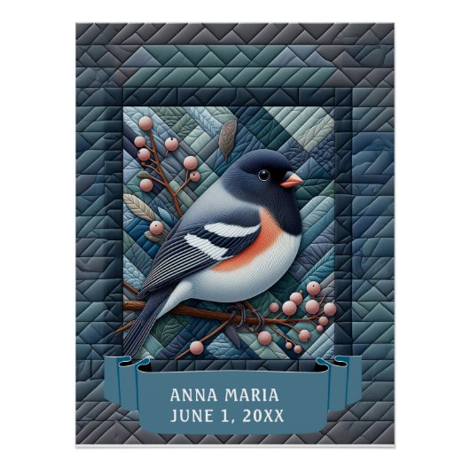 Poster OISEAU DE CHANSON QUILTÉ AVEC NOM Anniversaire de  (Devant)