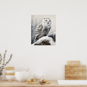 Poster Oiseau de Chouette Neige Art Imprimer l'affiche (Cuisine)