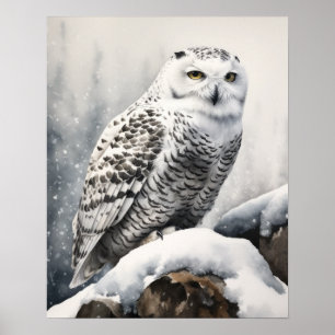 Poster Oiseau de Chouette Neige Art Imprimer l'affiche