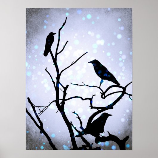 Poster Oiseau de corneille sur oiseau d'arbre 94 (Devant)
