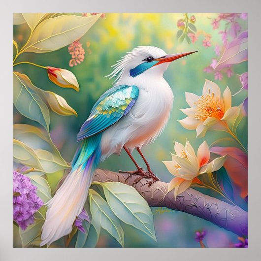 Poster Oiseau de fantaisie à aile de sarcelle iridescente (Devant)
