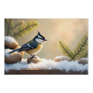 Poster Oiseau de fantaisie hivernal à huppe touffue