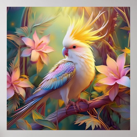 Poster Oiseau de fantaisie Perruche à aile iridescente (Devant)