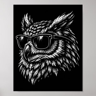 Poster Oiseau de hibou cool avec encre vintage rétro lune