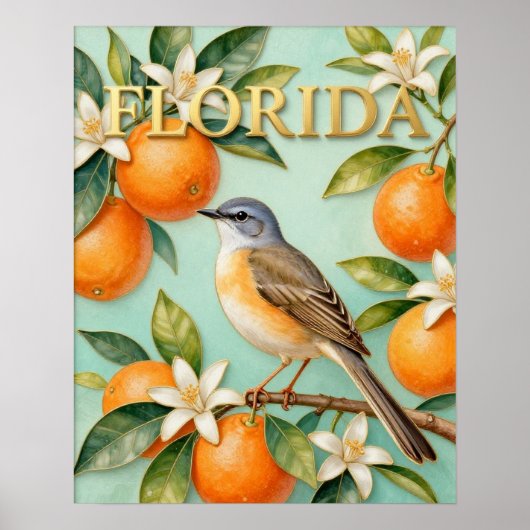 Poster Oiseau de l'État de Floride et nature de fleur d'o (Devant)