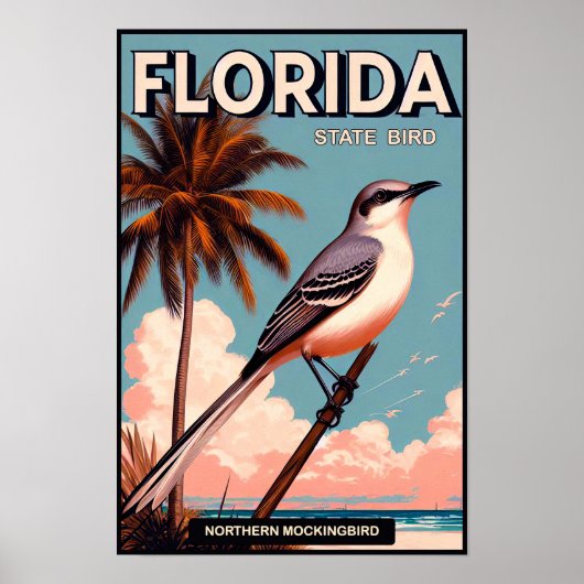 Poster Oiseau de l'État de Floride - Moqueur polyglotte V (Devant)