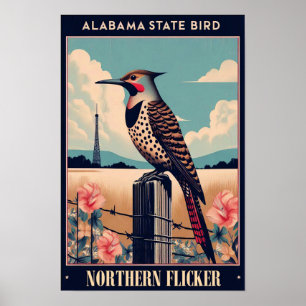 Poster Oiseau de l'État de l'Alabama - Pic flamboyant vin