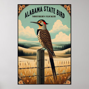 Poster Oiseau de l'État de l'Alabama - Pic flamboyant Vin