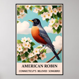 Poster Oiseau de l'État du Connecticut - Merle d'Amérique