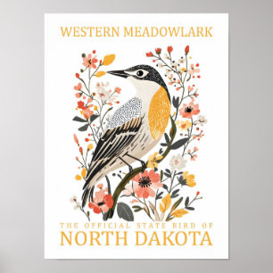 Poster Oiseau de Meadowlark occidental du Dakota du Nord