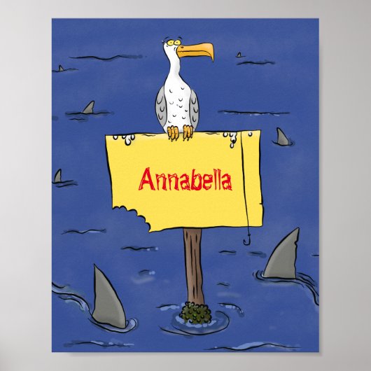 Poster Oiseau de mer amusant entouré de dessins animés de (Devant)