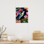 Poster Oiseau de mer Fleurs colorées Art (Cuisine)