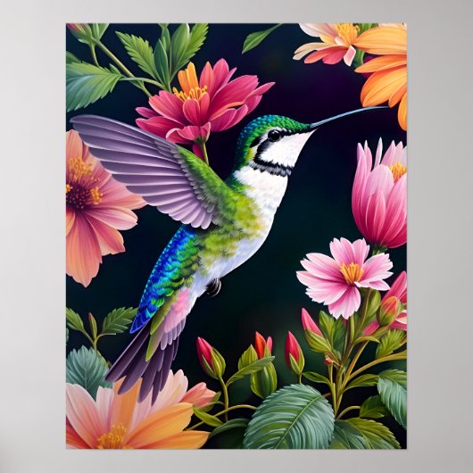 Poster Oiseau de mer Fleurs colorées Art (Devant)