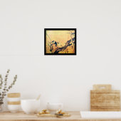 Poster OISEAU DE PRINTEMPS ET ARBRE FLEURI Jaune Brun Noi (Cuisine)
