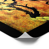 Poster OISEAU DE PRINTEMPS ET ARBRE FLEURI Jaune Brun Noi (Coin)