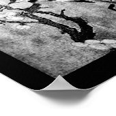 Poster OISEAU DE PRINTEMPS ET ARBRE FLEURI Noir Blanc Gri (Coin)