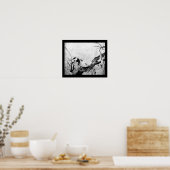 Poster OISEAU DE PRINTEMPS ET ARBRE FLEURI Noir Blanc Gri (Cuisine)