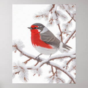 Poster Oiseau de Robin Rouge en neige