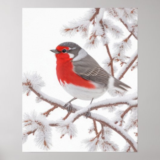 Poster Oiseau de Robin Rouge en neige (Devant)