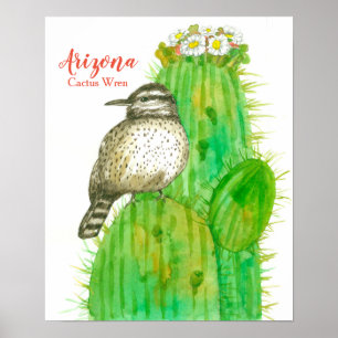 Poster Oiseau d'État de l'Arizona Cactus Wren