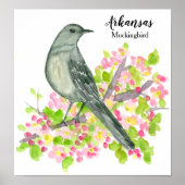 Poster Oiseau d'État de l'Arkansas Fleurs de Mockingbird (Devant)