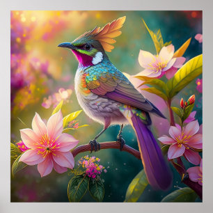 Poster Oiseau d'Imaginaire à arc-en-ciel orangé