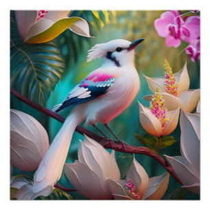 Poster Oiseau d'Imaginaire tacheté blanc crêpé