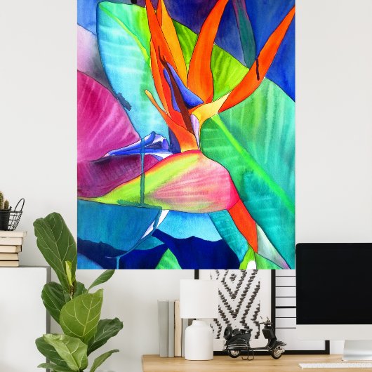 Poster Oiseau du Paradis Strelitzia aquarelle (Bureau à domicile)