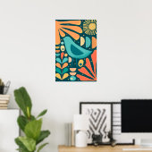 Poster Oiseau et feuilles inspirés du milieu du siècle mo (Bureau à domicile)
