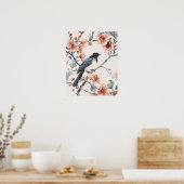 Poster Oiseau et fleurs (Cuisine)