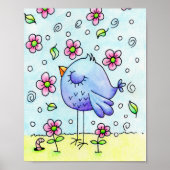 Poster Oiseau Et Fleurs Bleus Whimsical (Devant)