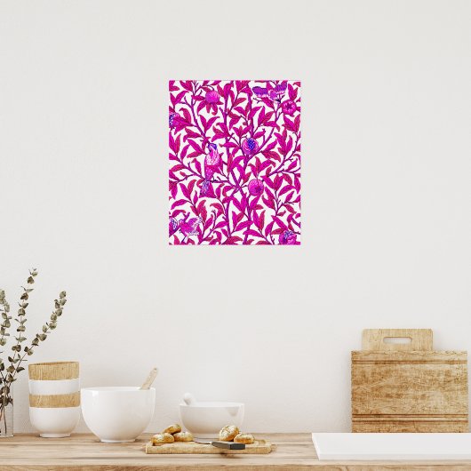 Poster Oiseau et grenade Art Nouveau, Fuchsia & Violet (Cuisine)