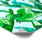 Poster Oiseau et grenade Art Nouveau, Turquoise & Aqua (Coin)