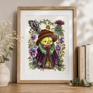 Poster Oiseau Fantaisiste en Tenue Victorienne avec Fleur
