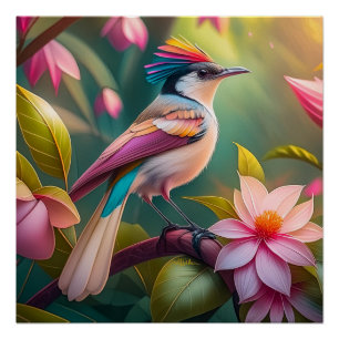 Poster Oiseau fantastique Geai à crête arc-en-ciel