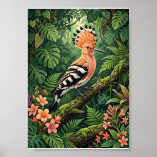 Poster Oiseau huppe Branche tropicale Botanique Faune Fle
