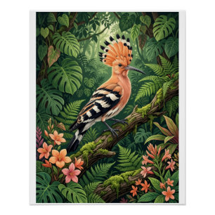Poster Oiseau huppe Branche tropicale Botanique Faune Fle