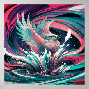 Poster Oiseau inspiré par l'art japonais